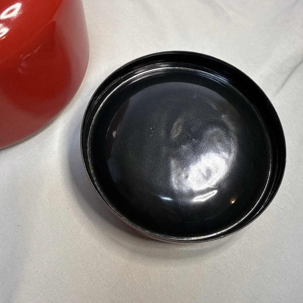 Vintage Mid-Century Modern Red Enamel Stovetop Tea Kettle